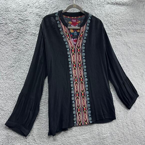 Avani Women's Large Black Long Sleeve Embroidered Tunic Flowy Boho - Picture 4 of 12